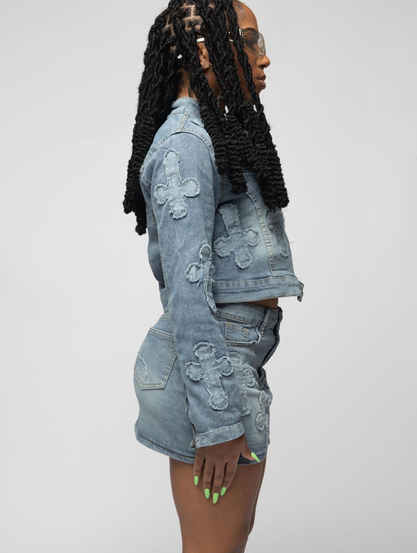 Denim Cross Jean Set